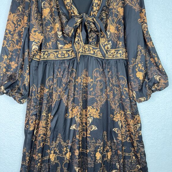 City Chic Ivanna Maxi Dress Black Gold‎ Scarf Print Plus 22 XL Boho Romantic NWT - Picture 4 of 16